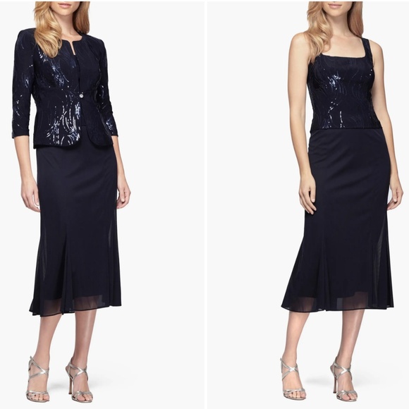 Alex Evenings:Tea-Length Sequin Jacket and Dress Set (NWT) - Picture 1 of 12